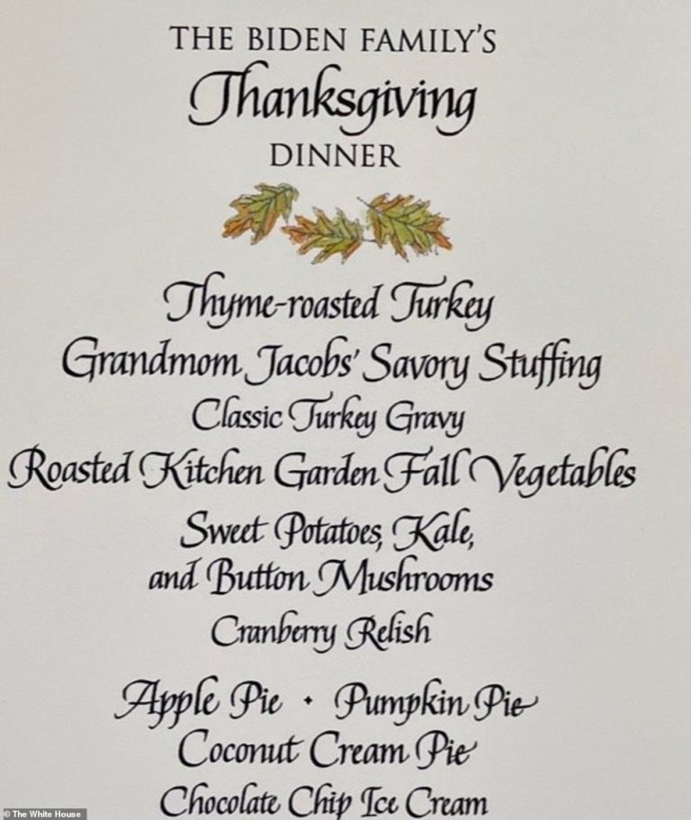 Biden’s Thanksgiving menu revealed as they celebrate in Nantucket