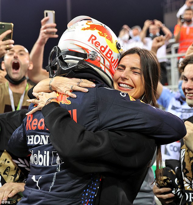 Max Verstappen and his model girlfriend Kelly Piquet hug after Abu Dhabi Grand Prix win