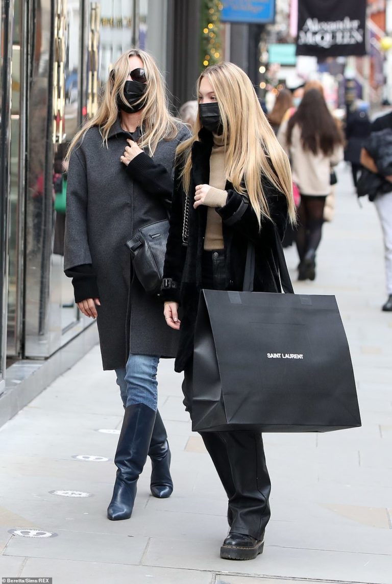 Kate Moss takes her lookalike daughter Lila, 19, designer handbag shopping in Mayfair