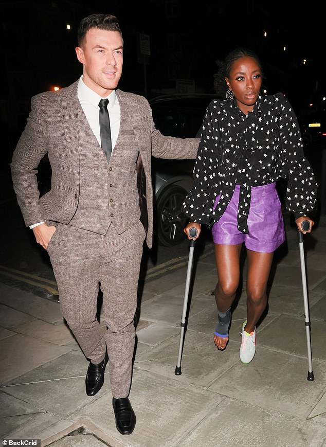 Strictly’s AJ Odudu arrives for It Takes Two filming on crutches after foot injury