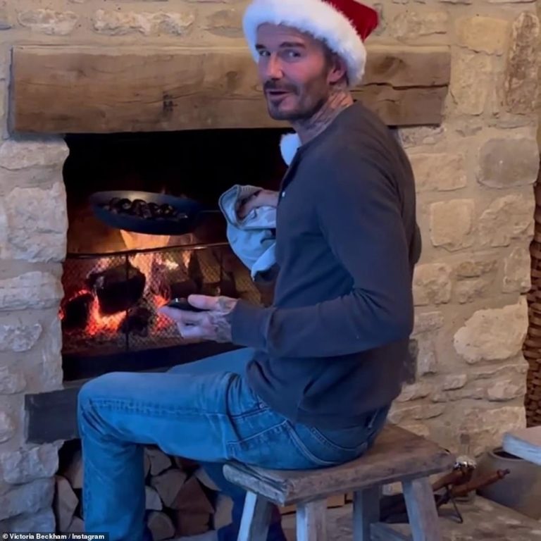 Victoria Beckham shares sweet clip of Santa hat-clad David roasting chestnuts