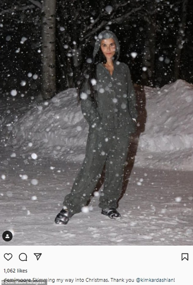 Demi Moore rocks jumpsuit from Kim Kardashian’s Skims brand on Christmas Day while on snow getaway