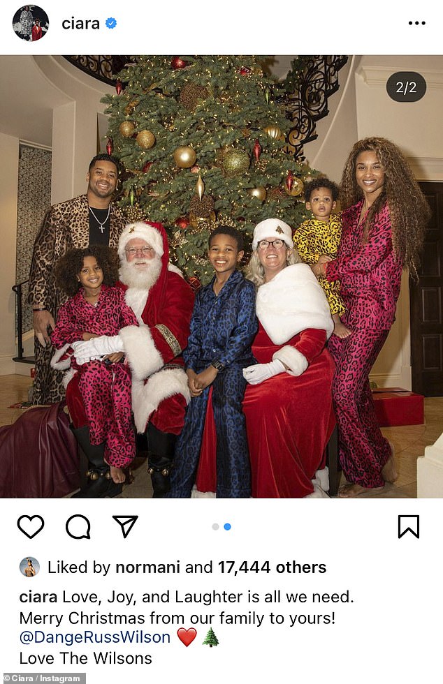 Ciara and Russell Wilson surprise their children with a visit from a masked-up Santa and Mrs. Claus