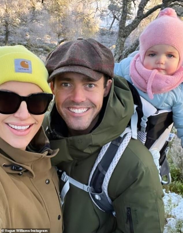 Pregnant Vogue Williams and husband Spencer Matthews take their children on a festive hike