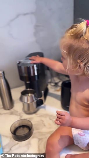 Tim Robards teaches one-year-old daughter Elle how to make a Frappuccino  1