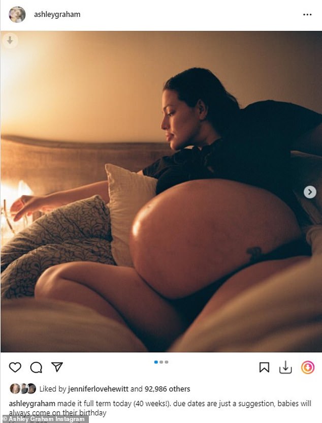 VERY pregnant Ashley Graham reveals her full-term belly in a series of intimate photos
