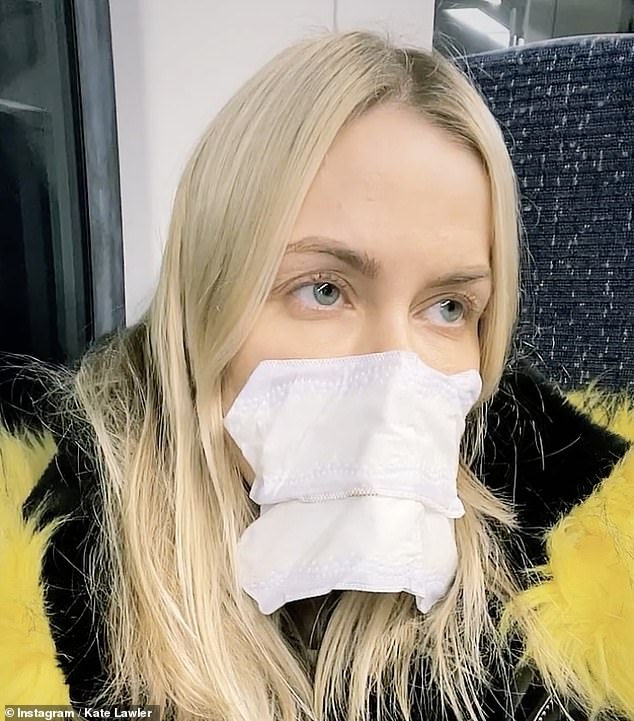 Kate Lawler sticks two SANITARY TOWELS on her FACE in a hilarious facemask blunder 1
