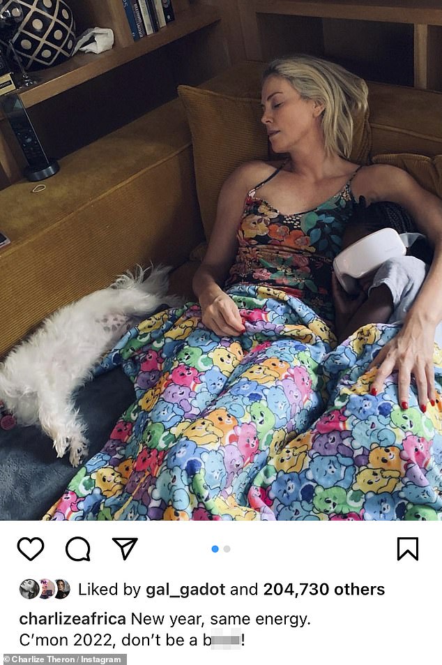 Charlize Theron shares candid snap of herself napping with one of her daughters
