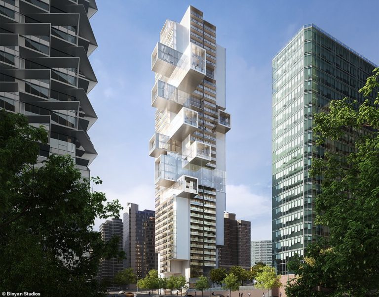 Pictured: Fifteen Fifteen, the amazing new tower in Vancouver that looks like a game of Jenga