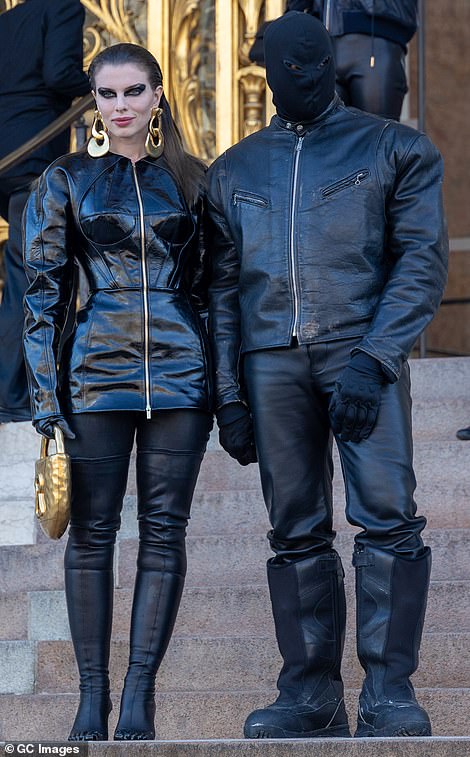 Kanye West twins with girlfriend Julia Fox at Schiaparelli show during Paris Fashion Week 1