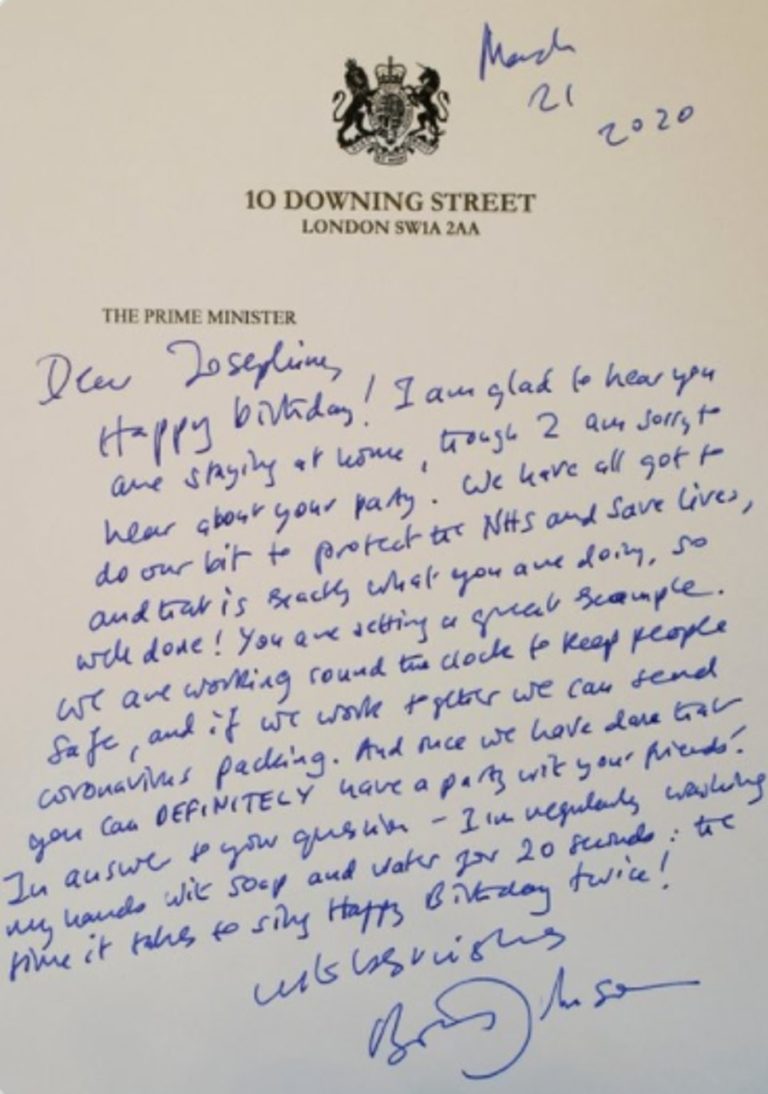 Boris Johnson’s letter to girl who cancelled seventh birthday party during first lockdown resurfaces