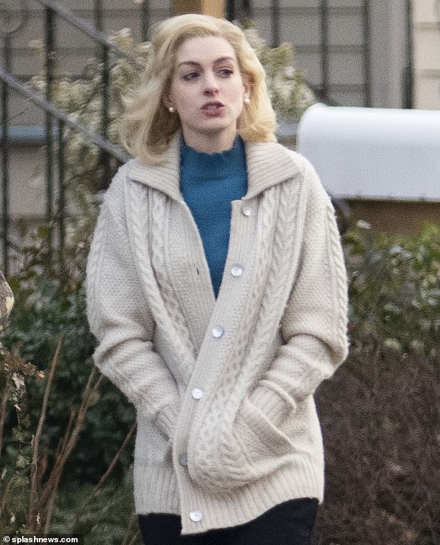 Anne Hathaway goes blonde! Actress is seen on set of her female-led crime drama Eileen in New Jersey