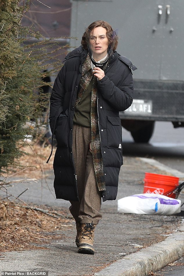 Keira Knightley wraps up warm in black coat as she returns to filming Boston Strangler