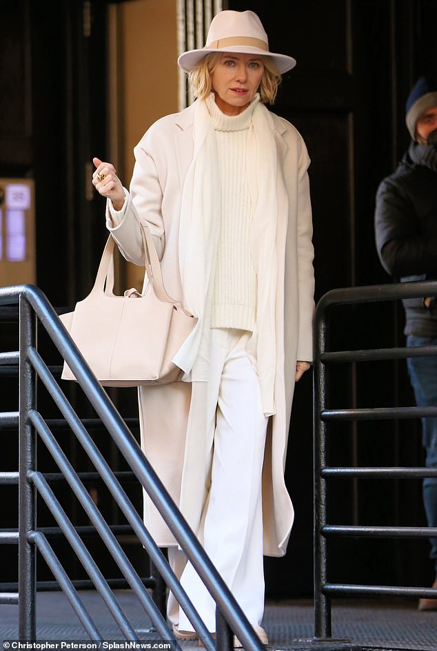 Naomi Watts, 53, looks youthful in all white while shooting the Ryan Murphy series The Watcher 1