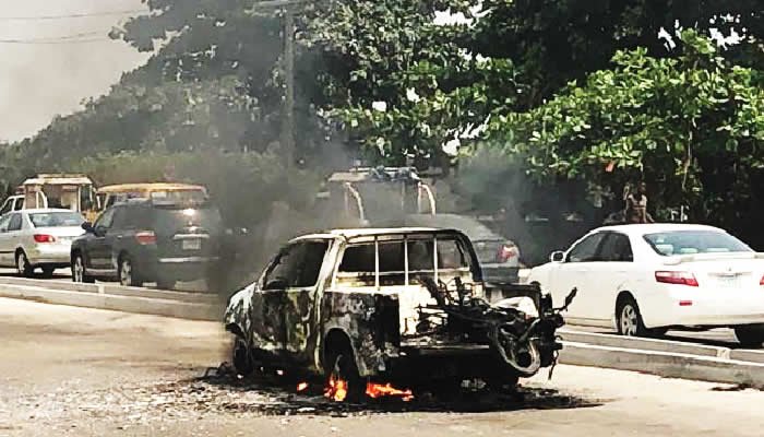 Lagos motorist kills dispatch rider, injures another; angry mob burns vehicle