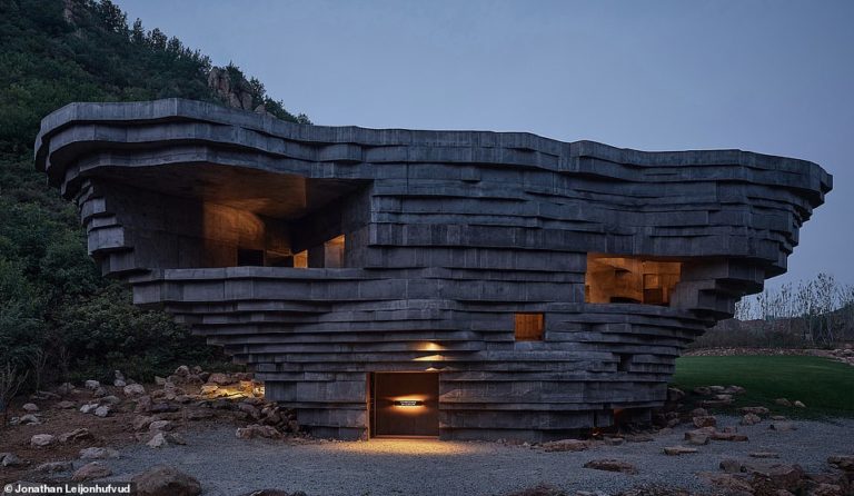 Flintstones-style music venue resembling a massive boulder opens beside the Great Wall of China