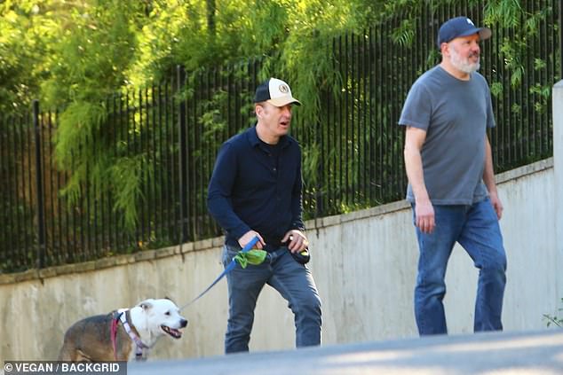 Bob Odenkirk takes his dog for a walk with pal David Cross in LA