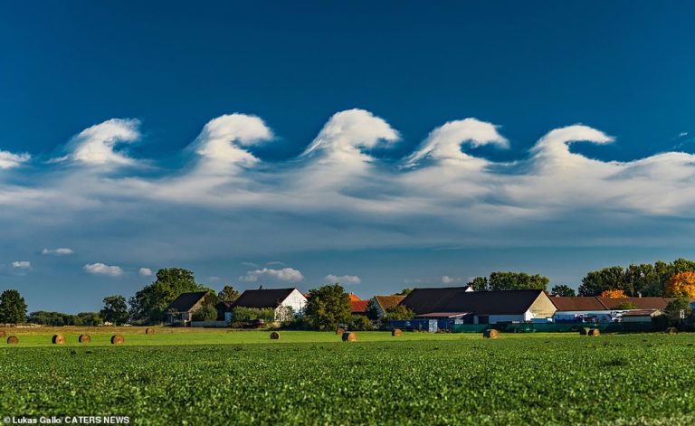 Amazing pattern of clouds forms in the sky above Czech Republic resembling ocean waves 