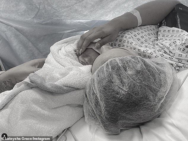 Lateysha Grace gives birth to a baby girl after she is rushed to hospital with preeclampsia