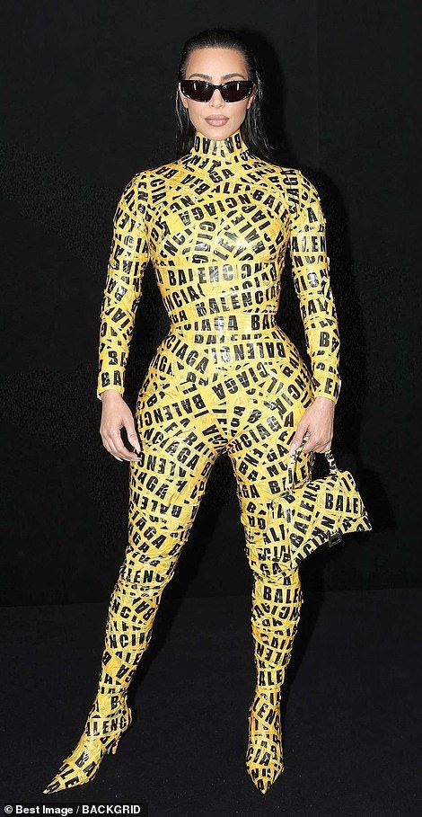 Kim Kardashian wears head-to-toe shipping tape catsuit at Paris Fashion Week