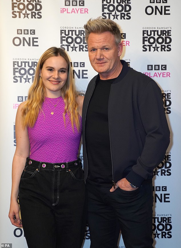 Holly Ramsay is a vision in purple as she poses next to dad Gordon for the launch of his new TV show