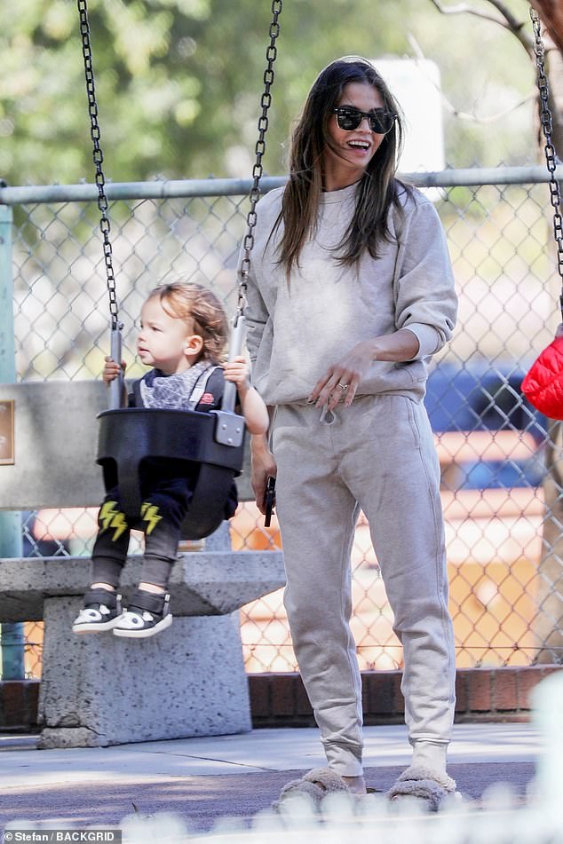 Jenna Dewan flashes a wide smile during park outing with young son Callum