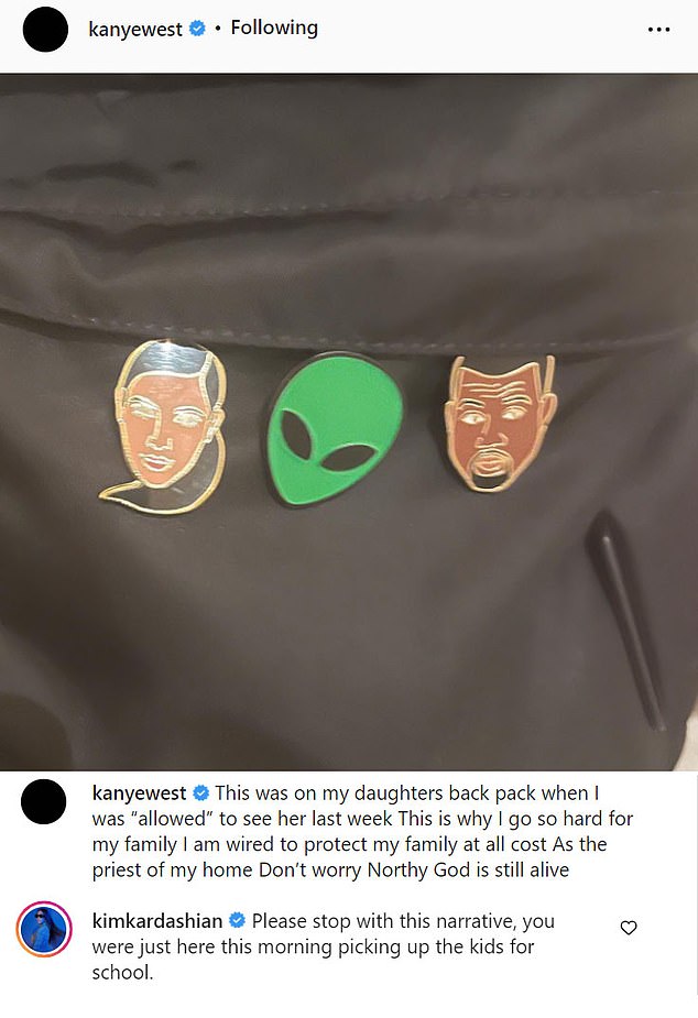 Kanye West chastises green alien pin on North’s backpack and assures daughter: ‘God is still alive’
