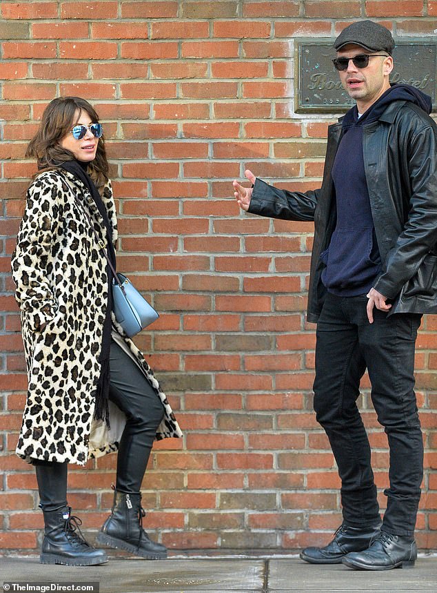 Sebastian Stan rocks leather jacket while chatting up mystery brunette at The Bowery Hotel in NYC