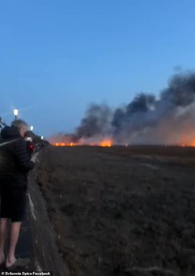 Huge ‘wall of fire’ rips through marshlands near Liverpool forcing police to evacuate homes