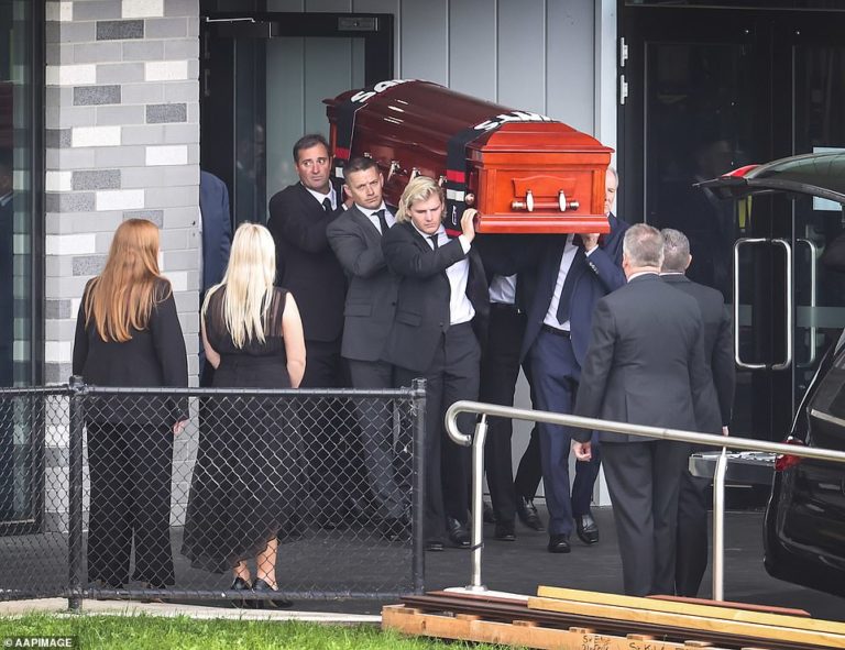 Shane Warne funeral: Jackson kisses coffin after final procession to Dirty Dancing song