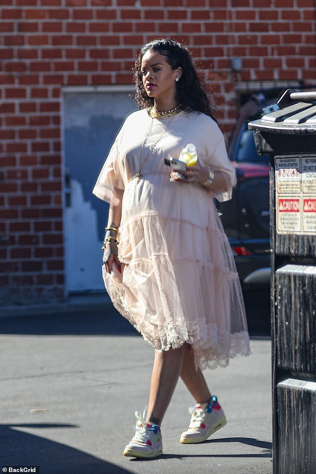 Rihanna positively glows wearing ethereal pink lace dress while shopping with A$AP Rocky in LA