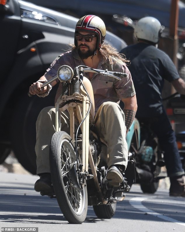Jason Momoa enjoys an afternoon motorcycle riding session with friends in Malibu