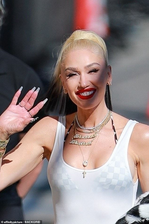 Gwen Stefani rocks a black and white look at Jimmy Kimmel Live in Los Angeles