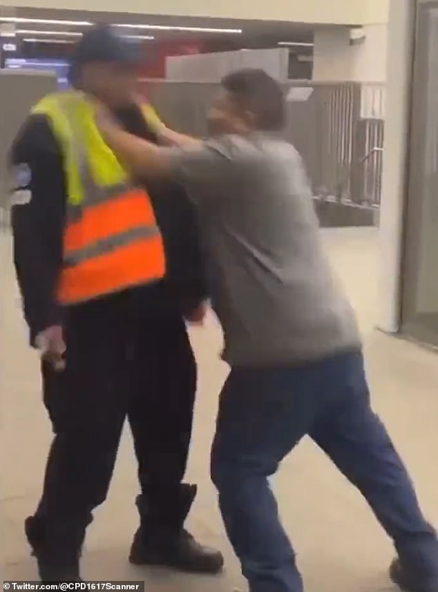 Shocking moment on-duty Chicago transit worker SHOOTS violent passenger for shoving him to the floor