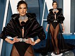 Vanity Fair Oscars Party: Alessandra Ambrosio wears plunging bodysuit and leggy sheer skirt