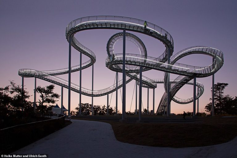 Pictured: SpaceWalk, the 80ft-high staircase in South Korea that’s shaped like a ROLLER COASTER