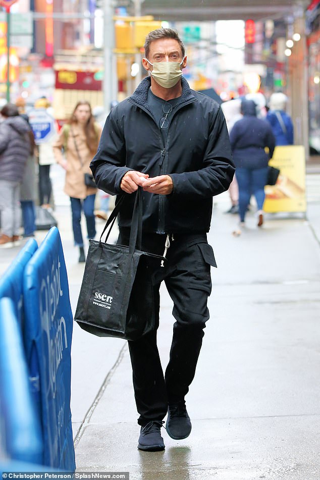 Hugh Jackman arrives for a performance of Broadway show The Music Man