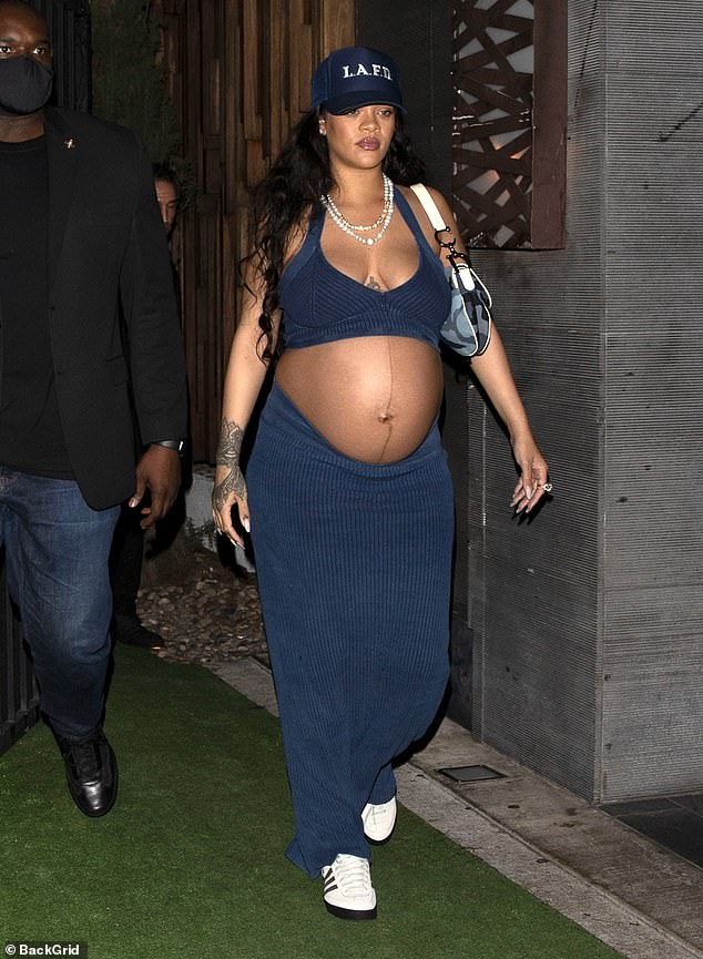 Rihanna shows off her growing BABY BUMP after dinner with ASAP Rocky at Nobu in Los Angeles