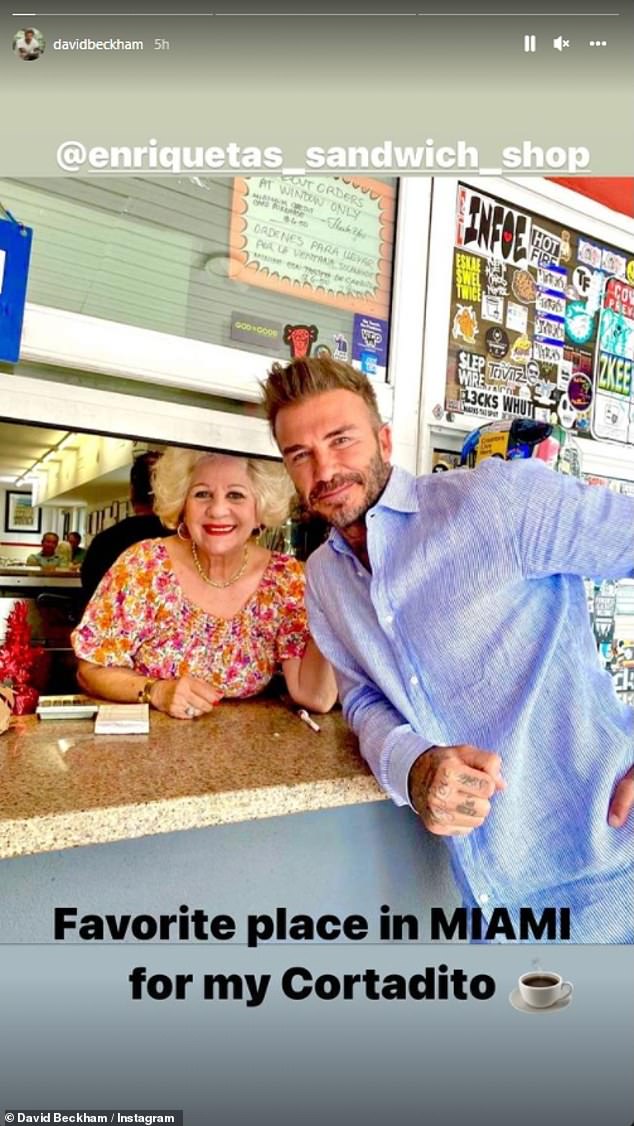 David Beckham beams alongside staff at Miami sandwich shop before Brooklyn’s wedding to Nicola Peltz