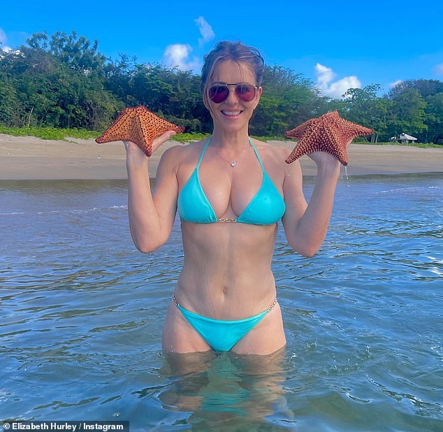 Elizabeth Hurley, 56, displays her incredible toned frame in bikini