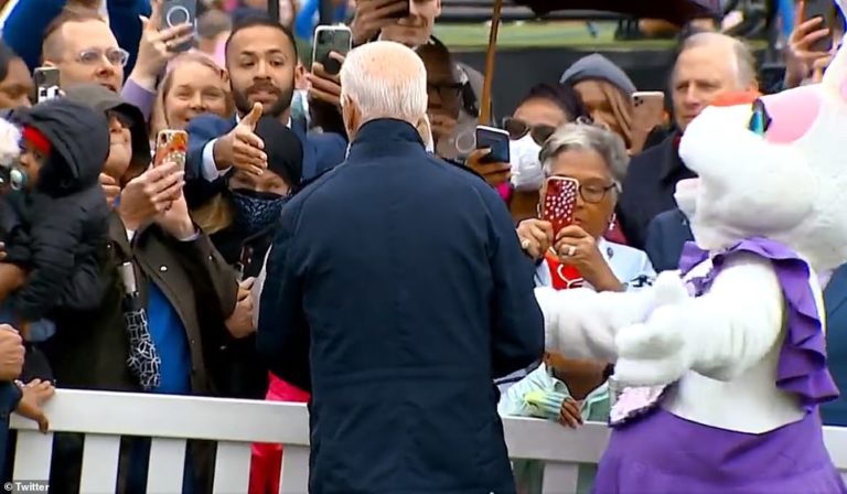 Easter bunny interrupts Biden as he takes selfies with kids and starts discussing Afghanistan
