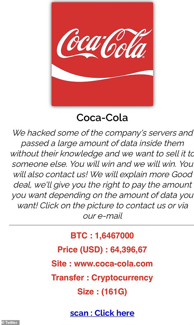 Coca Cola is investigating reports of data breach after claim Stormous ransomware group stole data