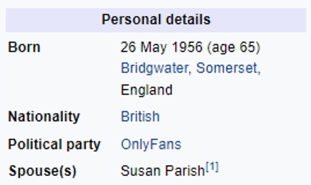 The honourable member of the Only Fans party: Pranksters alter Wikipedia page of Tory Neil Parish