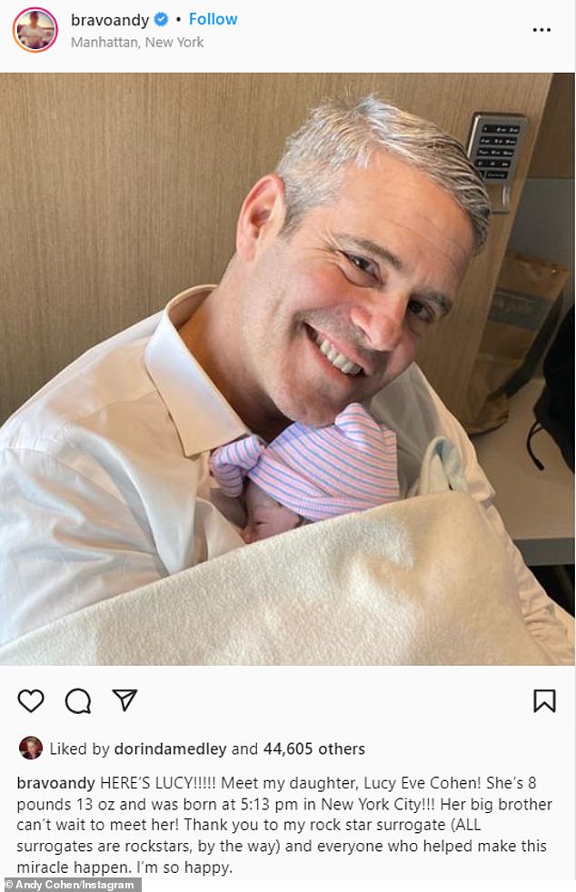 ‘Here’s Lucy!’ Andy Cohen, 53, reveals surprise baby news after welcoming second child via surrogate