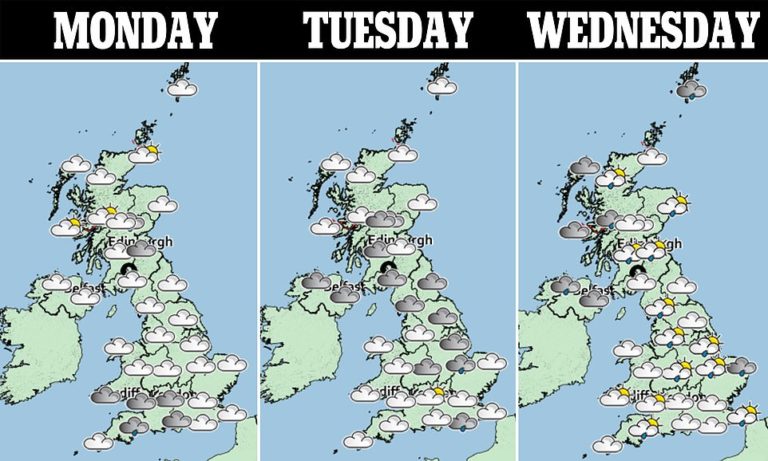 UK weather: Britain is hit by Bank Holiday showers before 21C this Thursday