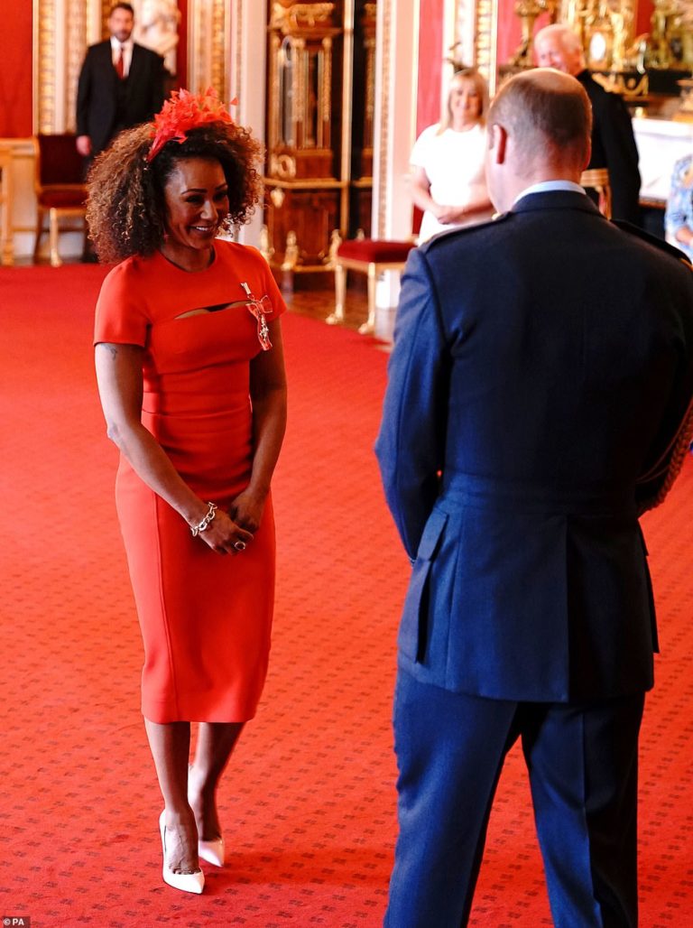 Spice Girl Mel B receives her MBE for services to domestic violence victims at Buckingham Palace