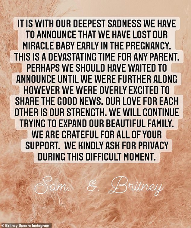 Britney Spears makes heartbreaking announcement she lost her ‘miracle baby’
