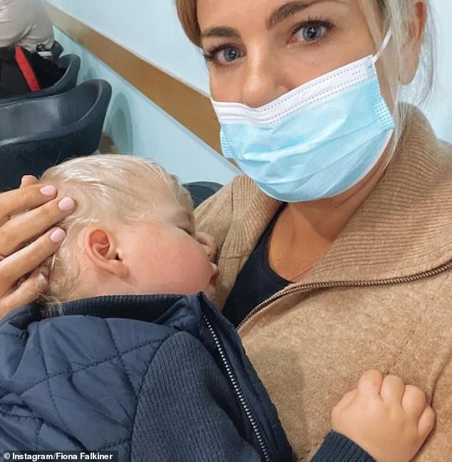 Fiona Falkiner’s son Hunter is rushed to hospital after choking on his own vomit