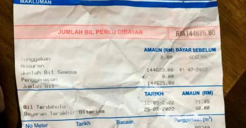 ‘Can I File For Bankruptcy?’ — Man received water bill amounting to RM144K