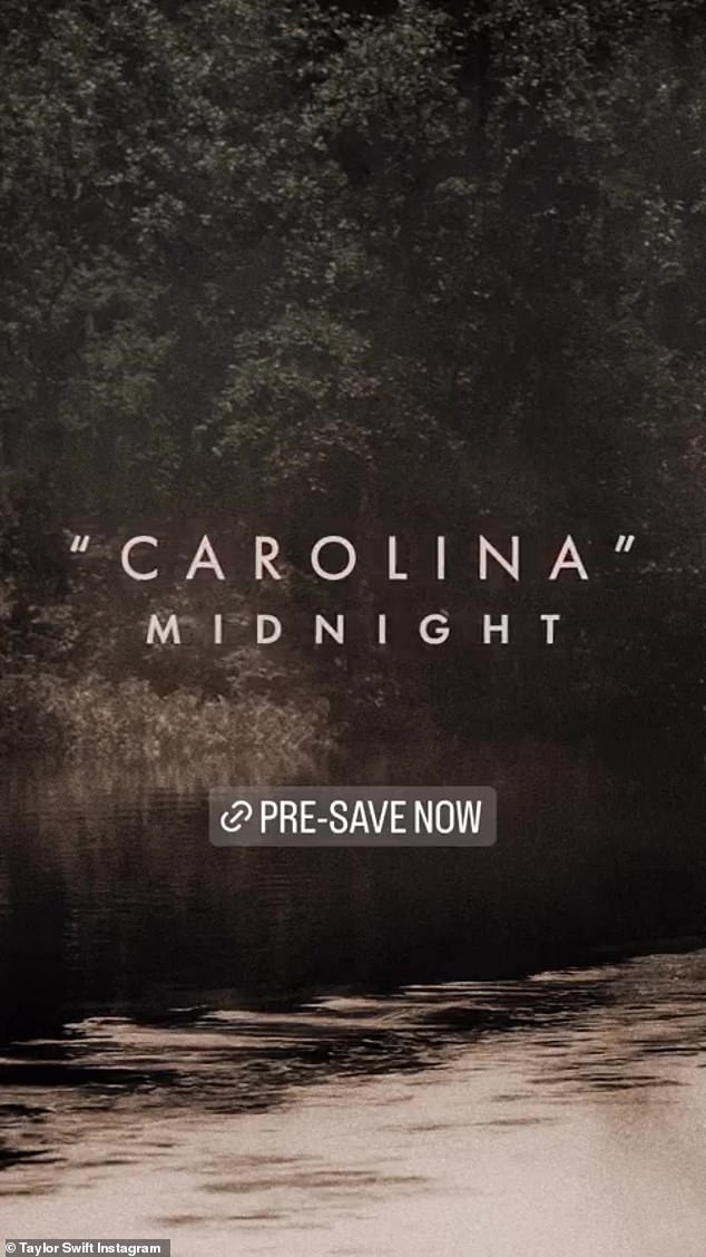 Taylor Swift announces midnight release for her new song Carolina